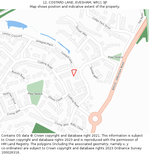 12, COSTARD LANE, EVESHAM, WR11 3JF: Location map and indicative extent of plot