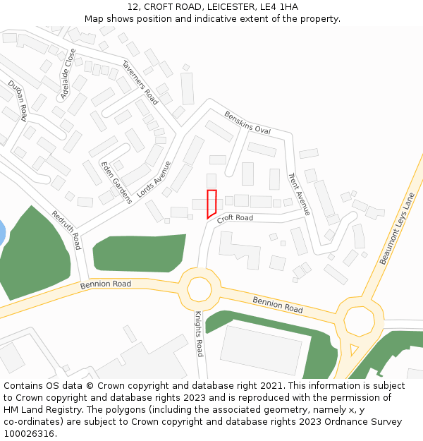 12, CROFT ROAD, LEICESTER, LE4 1HA: Location map and indicative extent of plot