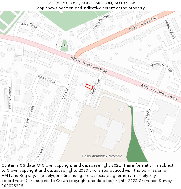 12, DAIRY CLOSE, SOUTHAMPTON, SO19 9UW: Location map and indicative extent of plot