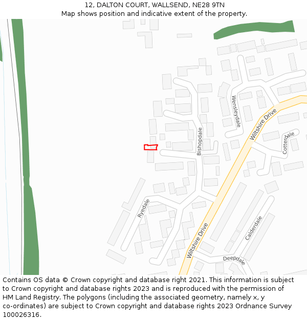 12, DALTON COURT, WALLSEND, NE28 9TN: Location map and indicative extent of plot