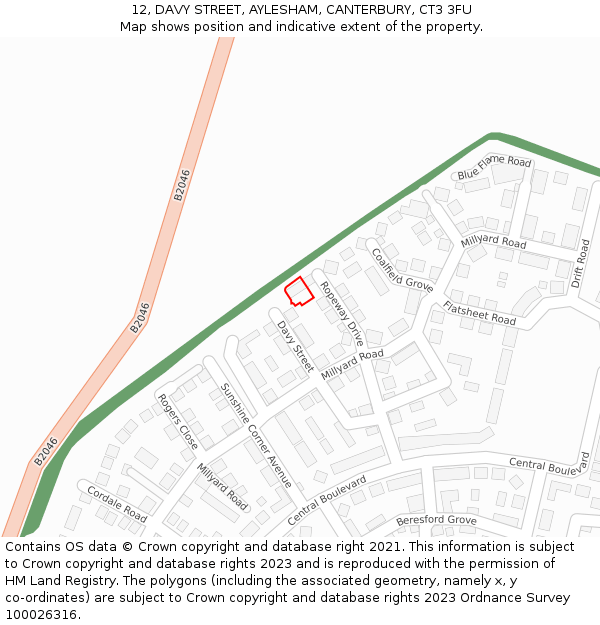 12, DAVY STREET, AYLESHAM, CANTERBURY, CT3 3FU: Location map and indicative extent of plot