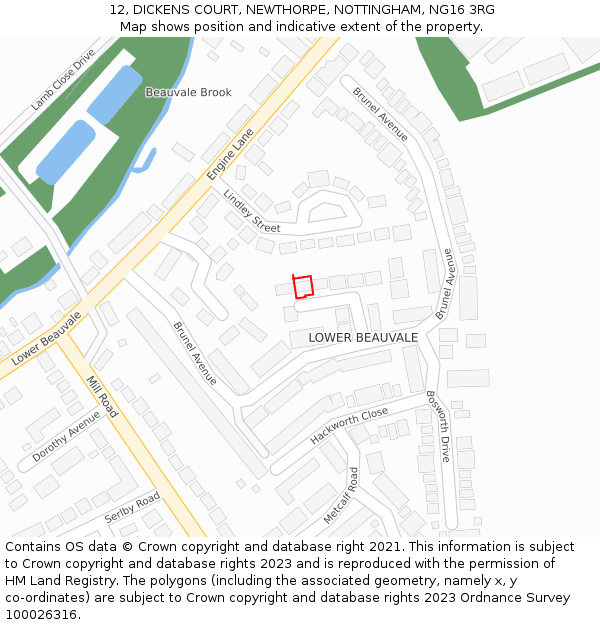 12, DICKENS COURT, NEWTHORPE, NOTTINGHAM, NG16 3RG: Location map and indicative extent of plot
