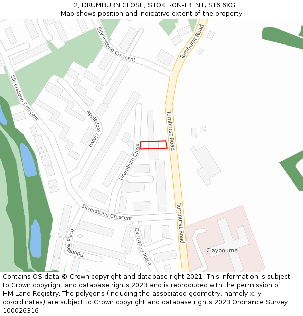 12, DRUMBURN CLOSE, STOKE-ON-TRENT, ST6 6XG: Location map and indicative extent of plot