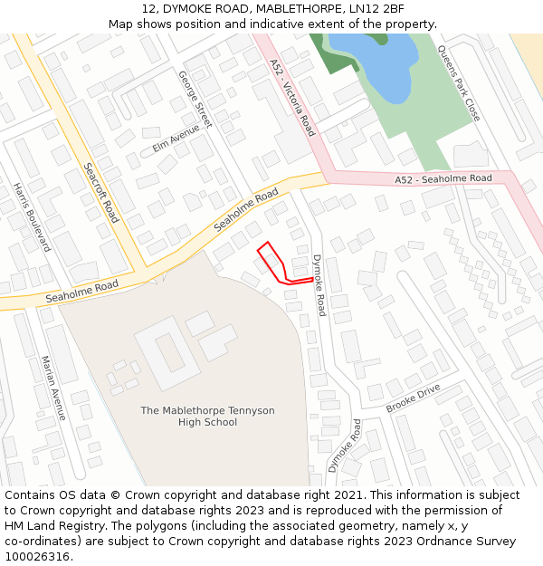 12, DYMOKE ROAD, MABLETHORPE, LN12 2BF: Location map and indicative extent of plot