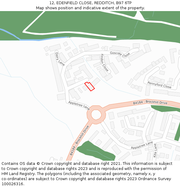 12, EDENFIELD CLOSE, REDDITCH, B97 6TP: Location map and indicative extent of plot