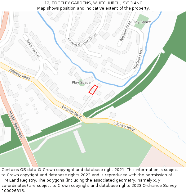 12, EDGELEY GARDENS, WHITCHURCH, SY13 4NG: Location map and indicative extent of plot