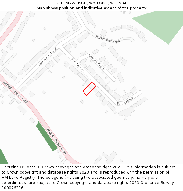 12, ELM AVENUE, WATFORD, WD19 4BE: Location map and indicative extent of plot