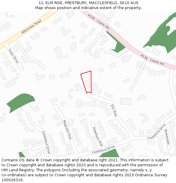 12, ELM RISE, PRESTBURY, MACCLESFIELD, SK10 4US: Location map and indicative extent of plot