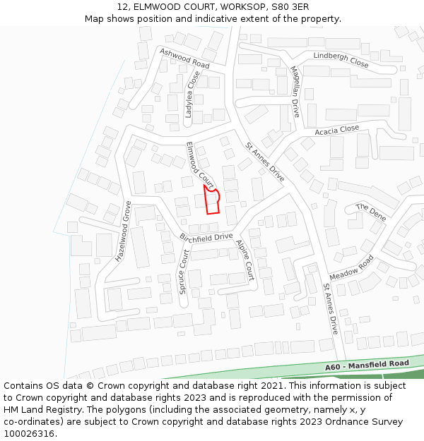 12, ELMWOOD COURT, WORKSOP, S80 3ER: Location map and indicative extent of plot