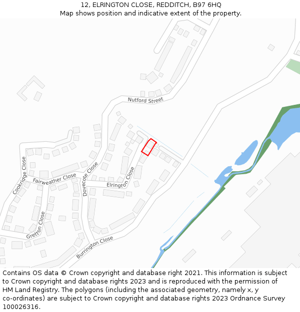 12, ELRINGTON CLOSE, REDDITCH, B97 6HQ: Location map and indicative extent of plot