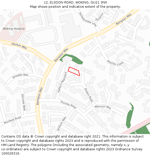 12, ELSDON ROAD, WOKING, GU21 3NX: Location map and indicative extent of plot