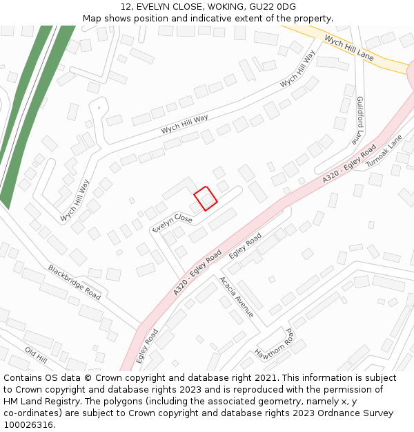 12, EVELYN CLOSE, WOKING, GU22 0DG: Location map and indicative extent of plot