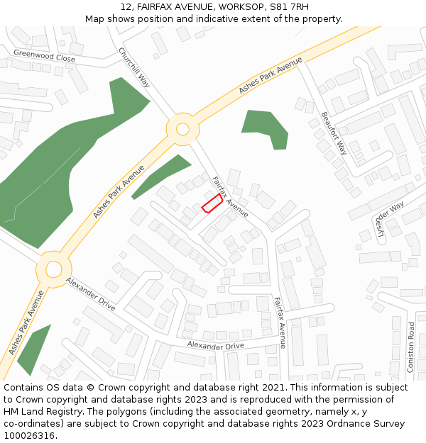 12, FAIRFAX AVENUE, WORKSOP, S81 7RH: Location map and indicative extent of plot