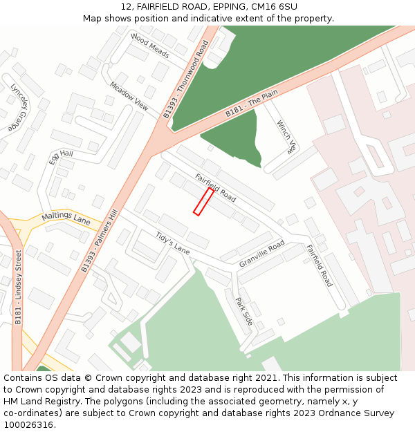 12, FAIRFIELD ROAD, EPPING, CM16 6SU: Location map and indicative extent of plot