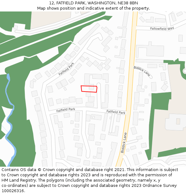 12, FATFIELD PARK, WASHINGTON, NE38 8BN: Location map and indicative extent of plot