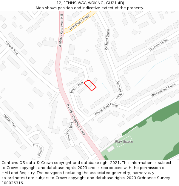 12, FENNS WAY, WOKING, GU21 4BJ: Location map and indicative extent of plot