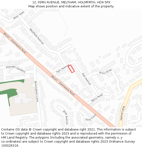 12, FERN AVENUE, MELTHAM, HOLMFIRTH, HD9 5PX: Location map and indicative extent of plot