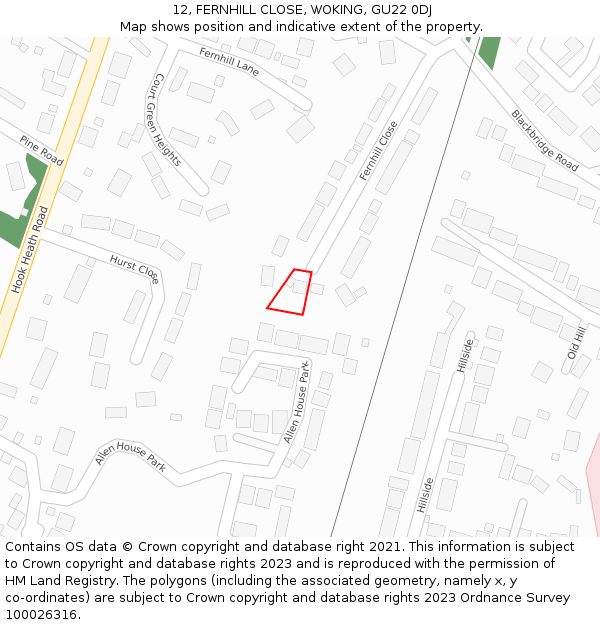 12, FERNHILL CLOSE, WOKING, GU22 0DJ: Location map and indicative extent of plot