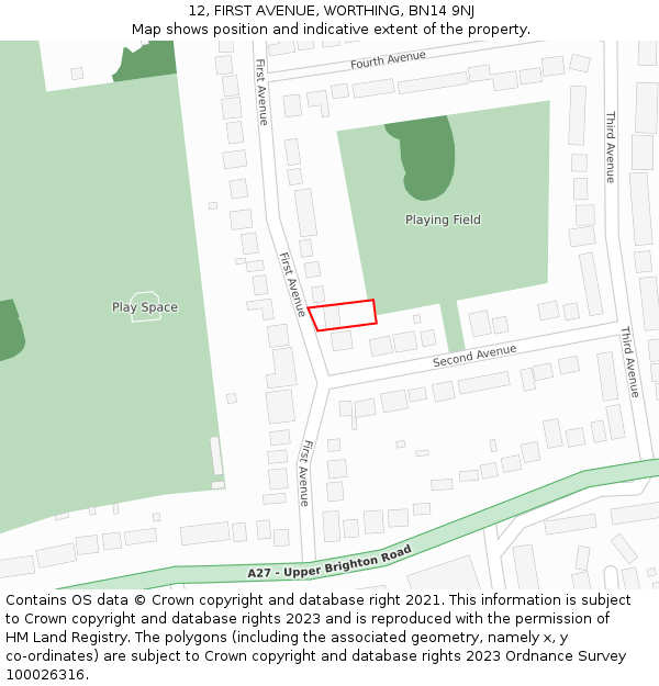 12, FIRST AVENUE, WORTHING, BN14 9NJ: Location map and indicative extent of plot