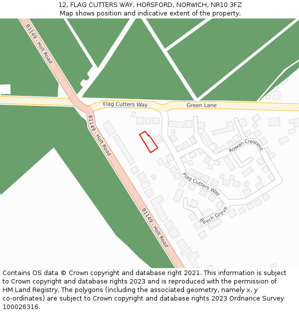 12, FLAG CUTTERS WAY, HORSFORD, NORWICH, NR10 3FZ: Location map and indicative extent of plot