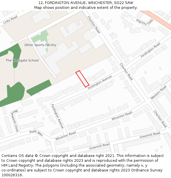 12, FORDINGTON AVENUE, WINCHESTER, SO22 5AW: Location map and indicative extent of plot