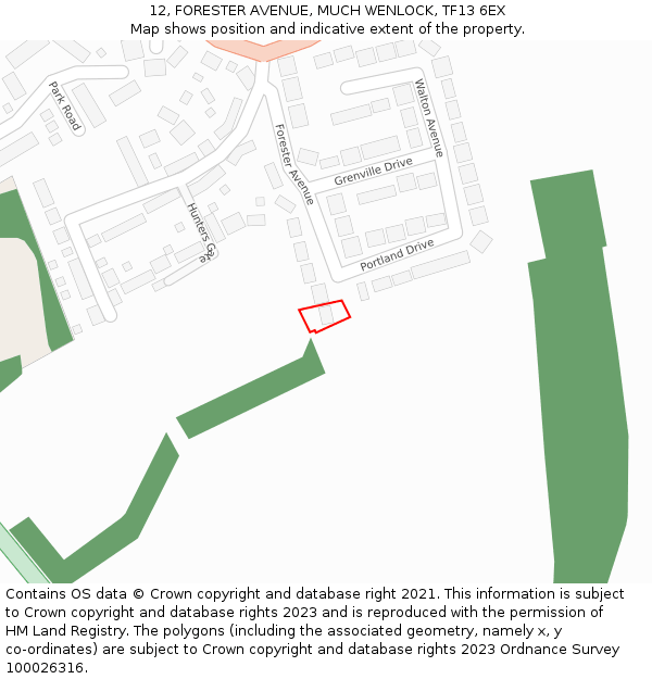 12, FORESTER AVENUE, MUCH WENLOCK, TF13 6EX: Location map and indicative extent of plot