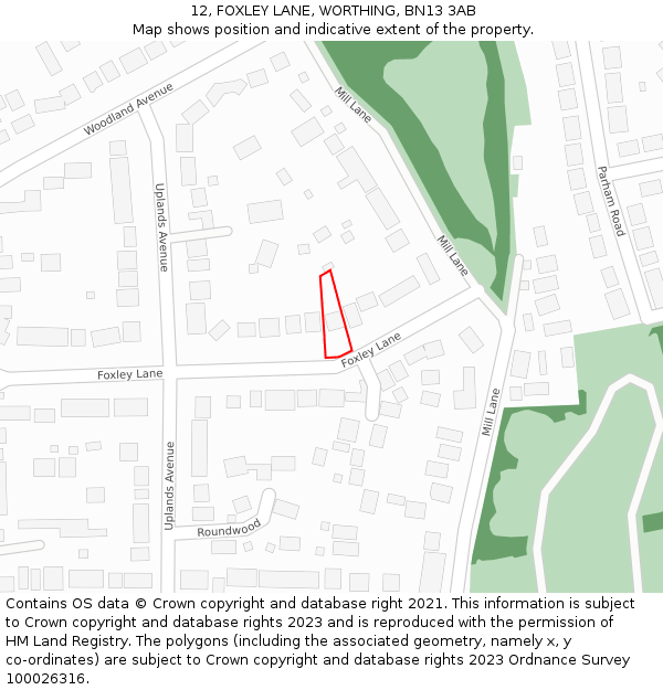 12, FOXLEY LANE, WORTHING, BN13 3AB: Location map and indicative extent of plot