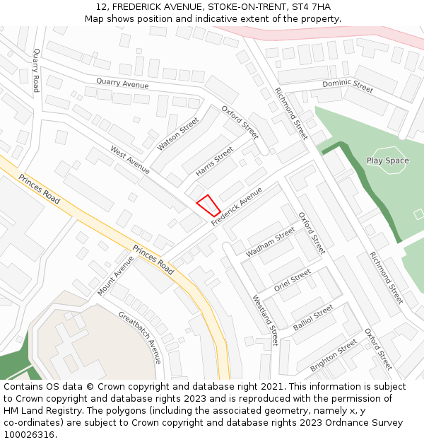 12, FREDERICK AVENUE, STOKE-ON-TRENT, ST4 7HA: Location map and indicative extent of plot