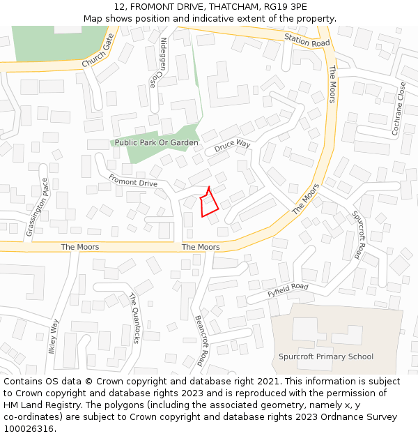 12, FROMONT DRIVE, THATCHAM, RG19 3PE: Location map and indicative extent of plot