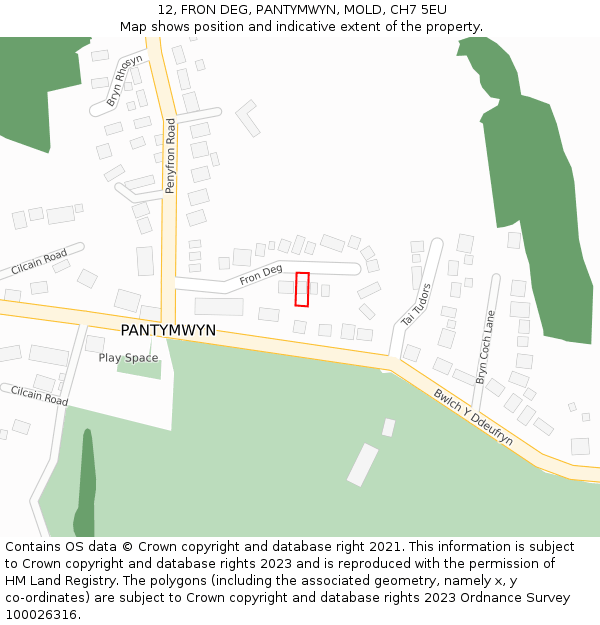 12, FRON DEG, PANTYMWYN, MOLD, CH7 5EU: Location map and indicative extent of plot