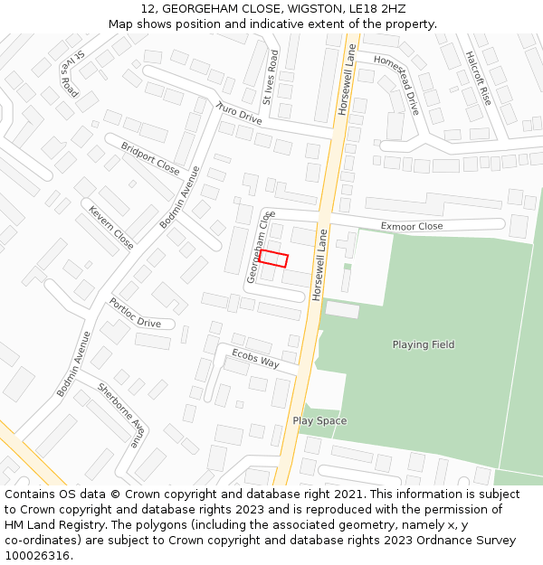 12, GEORGEHAM CLOSE, WIGSTON, LE18 2HZ: Location map and indicative extent of plot