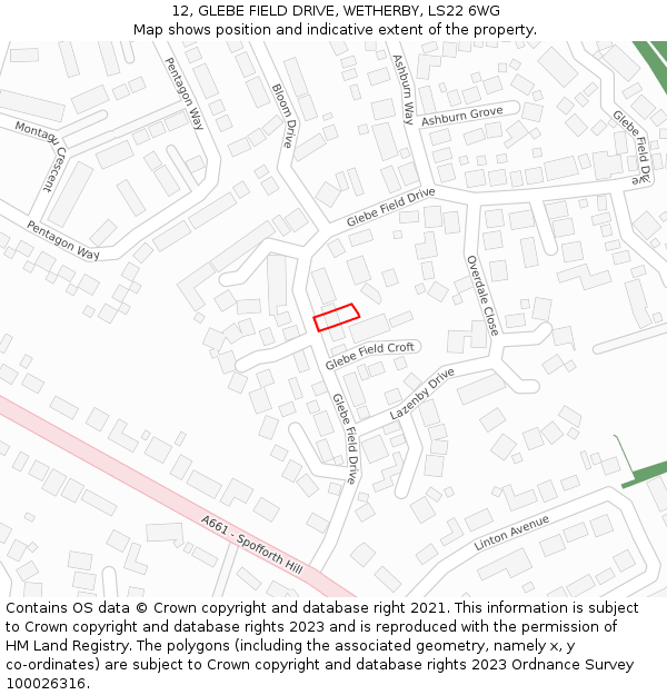 12, GLEBE FIELD DRIVE, WETHERBY, LS22 6WG: Location map and indicative extent of plot