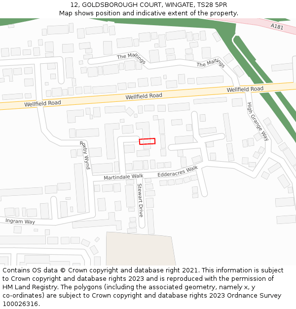 12, GOLDSBOROUGH COURT, WINGATE, TS28 5PR: Location map and indicative extent of plot