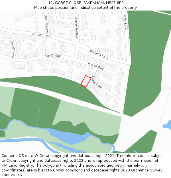 12, GORSE CLOSE, FAKENHAM, NR21 8PP: Location map and indicative extent of plot