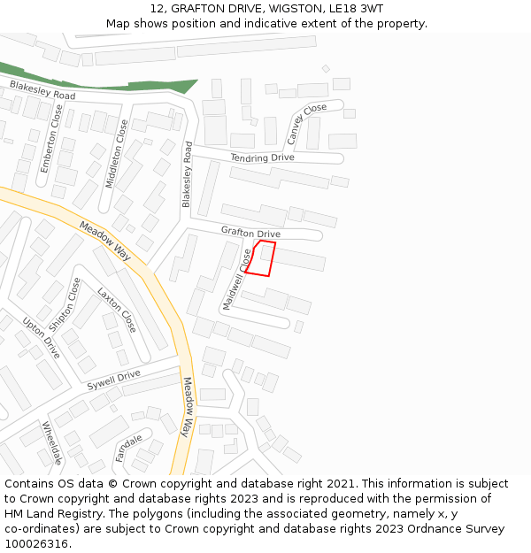 12, GRAFTON DRIVE, WIGSTON, LE18 3WT: Location map and indicative extent of plot