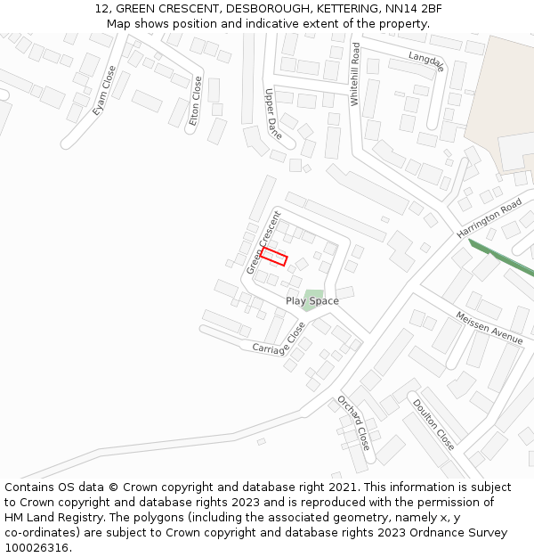 12, GREEN CRESCENT, DESBOROUGH, KETTERING, NN14 2BF: Location map and indicative extent of plot