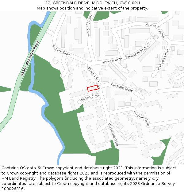 12, GREENDALE DRIVE, MIDDLEWICH, CW10 0PH: Location map and indicative extent of plot