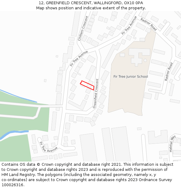 12, GREENFIELD CRESCENT, WALLINGFORD, OX10 0PA: Location map and indicative extent of plot