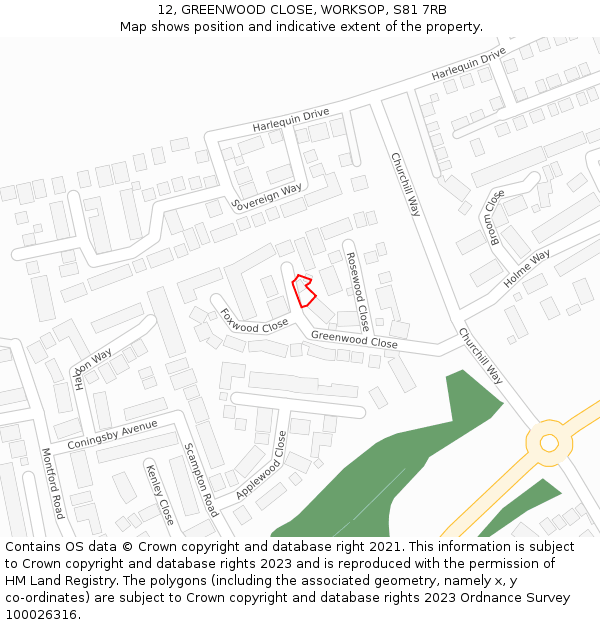 12, GREENWOOD CLOSE, WORKSOP, S81 7RB: Location map and indicative extent of plot