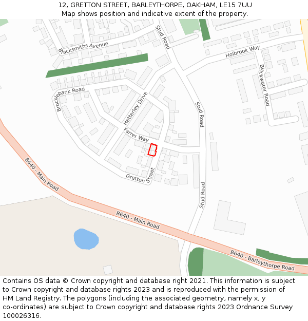 12, GRETTON STREET, BARLEYTHORPE, OAKHAM, LE15 7UU: Location map and indicative extent of plot