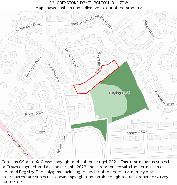 12, GREYSTOKE DRIVE, BOLTON, BL1 7DW: Location map and indicative extent of plot
