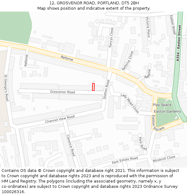 12, GROSVENOR ROAD, PORTLAND, DT5 2BH: Location map and indicative extent of plot