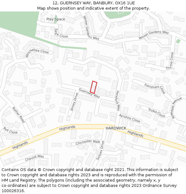 12, GUERNSEY WAY, BANBURY, OX16 1UE: Location map and indicative extent of plot