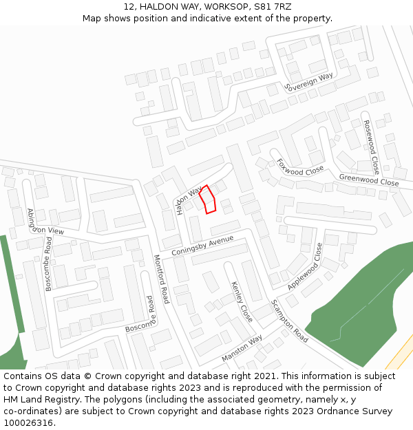 12, HALDON WAY, WORKSOP, S81 7RZ: Location map and indicative extent of plot