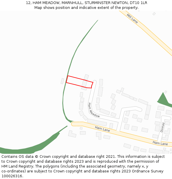 12, HAM MEADOW, MARNHULL, STURMINSTER NEWTON, DT10 1LR: Location map and indicative extent of plot