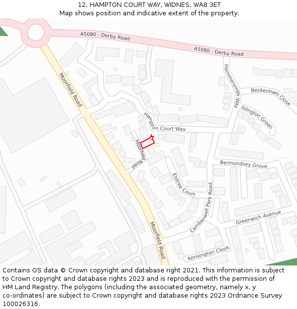 12, HAMPTON COURT WAY, WIDNES, WA8 3ET: Location map and indicative extent of plot