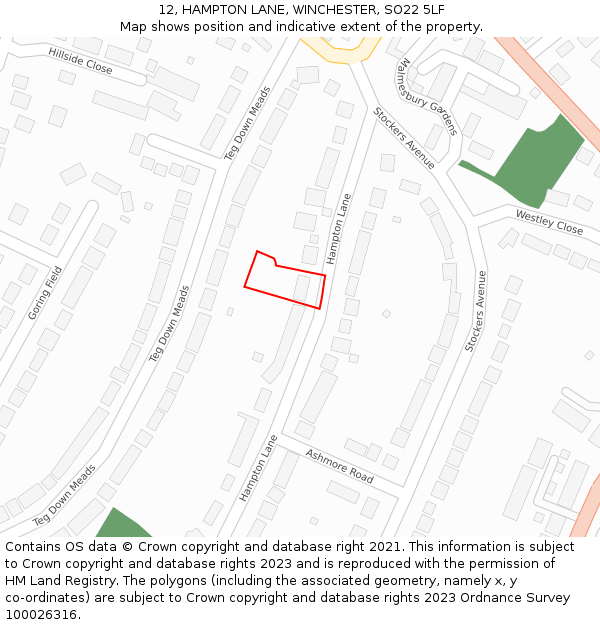 12, HAMPTON LANE, WINCHESTER, SO22 5LF: Location map and indicative extent of plot