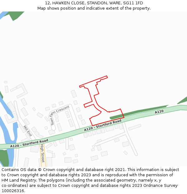 12, HAWKEN CLOSE, STANDON, WARE, SG11 1FD: Location map and indicative extent of plot