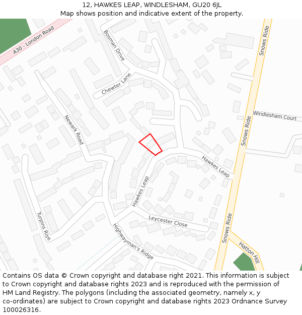 12, HAWKES LEAP, WINDLESHAM, GU20 6JL: Location map and indicative extent of plot