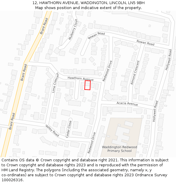 12, HAWTHORN AVENUE, WADDINGTON, LINCOLN, LN5 9BH: Location map and indicative extent of plot